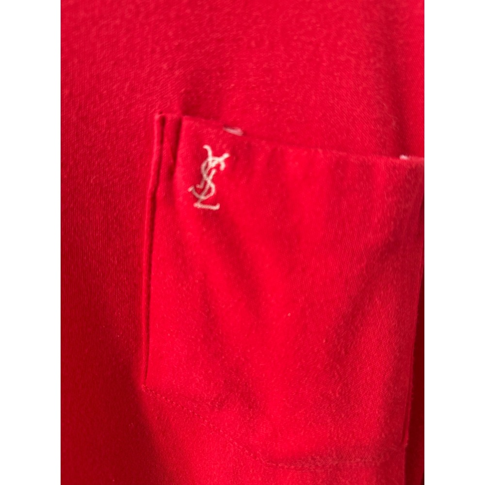 Vintage‎ YSL Mens Long Sleeve Polo Shirt Red Size XL Cotton Pocket Logo Preppy - Picture 2 of 7